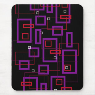 Retro-Quadrate, rot, lila und schwarz Mousepad