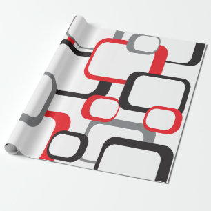 Retro-Quadrate Rot Schwarz Grau Weiß Muster Geschenkpapier