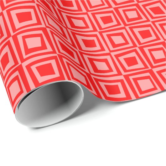 Retro-Quadrate - Rot und Rosa Geschenkpapier (Rolleneckpunkt)