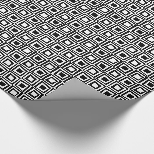 Retro-Quadrate - Schwarz auf Weiß Geschenkpapier (Ecke)