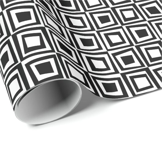 Retro-Quadrate - Schwarz auf Weiß Geschenkpapier (Rolleneckpunkt)