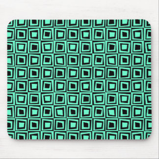 Retro-Quadrate - Türkis auf Schwarz Mousepad