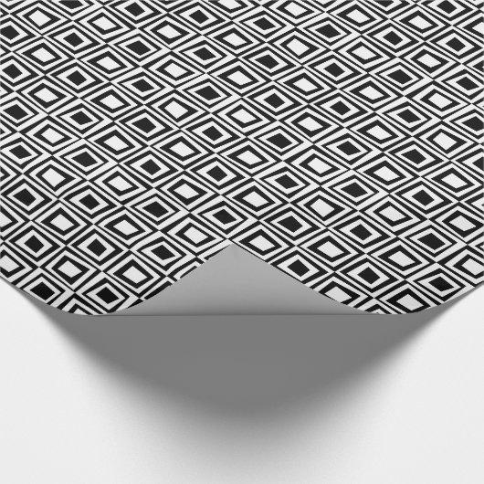 Retro-Quadrate - weiß auf schwarz Geschenkpapier (Ecke)