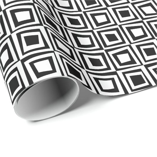 Retro-Quadrate - weiß auf schwarz Geschenkpapier (Rolleneckpunkt)