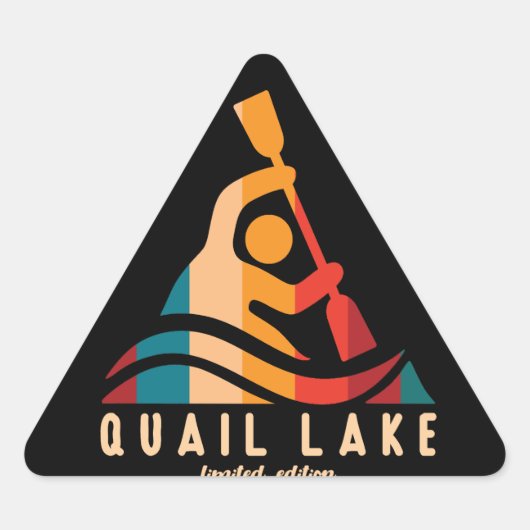 Retro Quail Lake Kayaking Dreieckiger Aufkleber (Vorderseite)