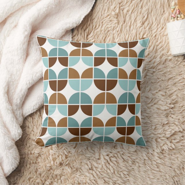 Retro Quarters Blue Brown Kissen (Decke)