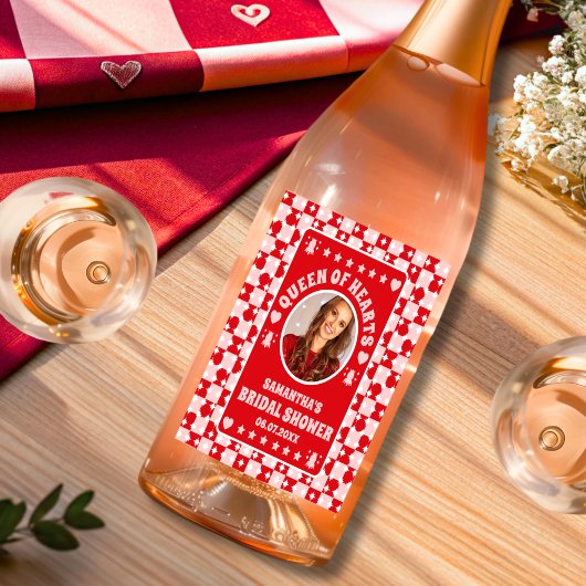 Retro Queen of Hearts Brautparty Foto Weinetikett