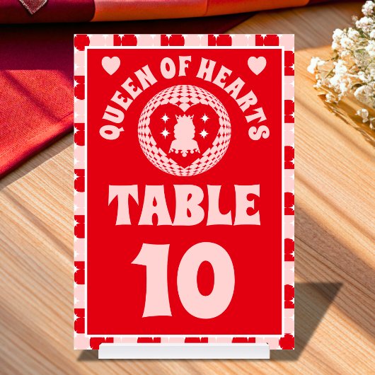 Retro Queen of Hearts Brautparty Table Card Tischnummer