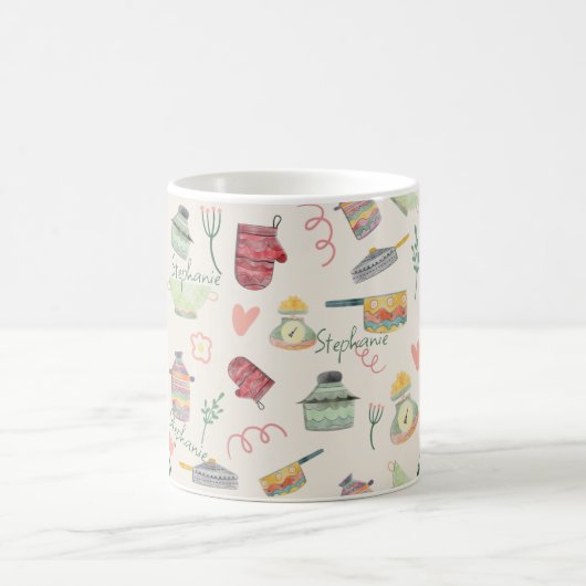 Retro Quirky farbenfrohe Küche Thema Personalisier Kaffeetasse (Mittel)
