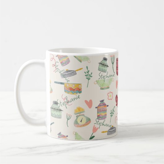 Retro Quirky farbenfrohe Küche Thema Personalisier Kaffeetasse (Links)