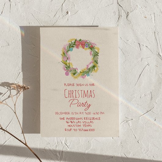 Retro Quirky farbenfrohe Weihnachts-Kranz-Party Einladung