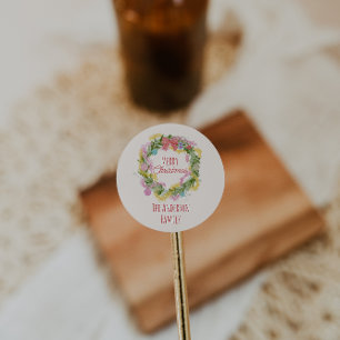 Retro Quirky farbenfrohe Weihnachtskranz Runder Aufkleber