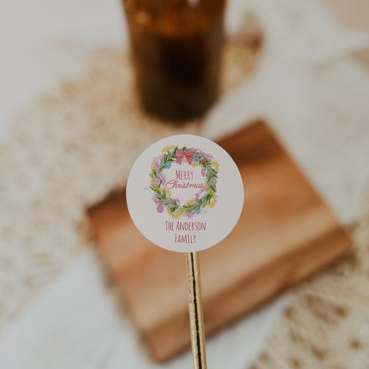 Retro Quirky farbenfrohe Weihnachtskranz Runder Aufkleber