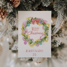 Retro Quirky Green Christmas Bow Wreath Non-Foto