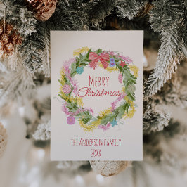 Retro Quirky Green Christmas Bow Wreath Non-Foto Feiertagskarte