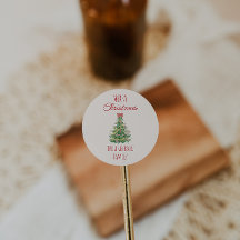 Retro Quirky Green Red Christmas Bow Tree farbenfr