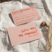 Retro Quirky Hand Drawn Pink Red Unique Wedding RSVP Karte