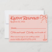 Retro Quirky Hand Drawn Pink Red Unique Wedding RSVP Karte (Vorderseite)