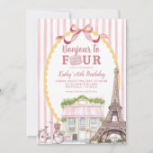 Retro Quirky Paris Bonjour 4. Geburtstag Einladung (Vorderseite)