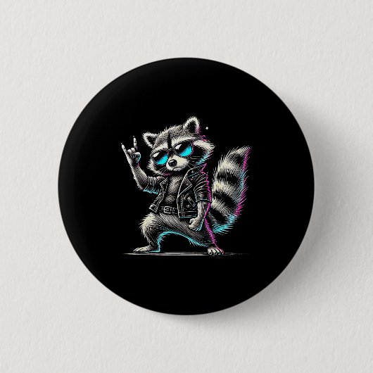 Retro Raccoon Rock Music Funny Gift For Men Women Button (Vorderseite)