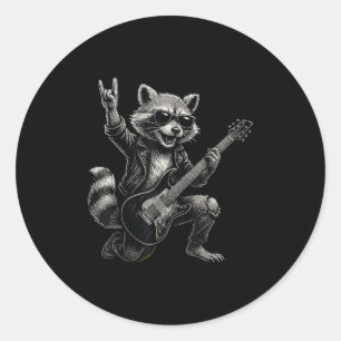 Retro Raccoon Rock Musik Geschenk Männer Kinder Fr Runder Aufkleber