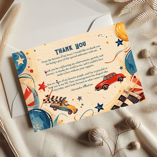 Retro Race Car Birthday Party Dankeskarte