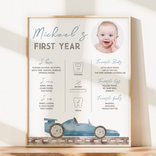 Retro Race Car Foto Milestone Zeichen Poster