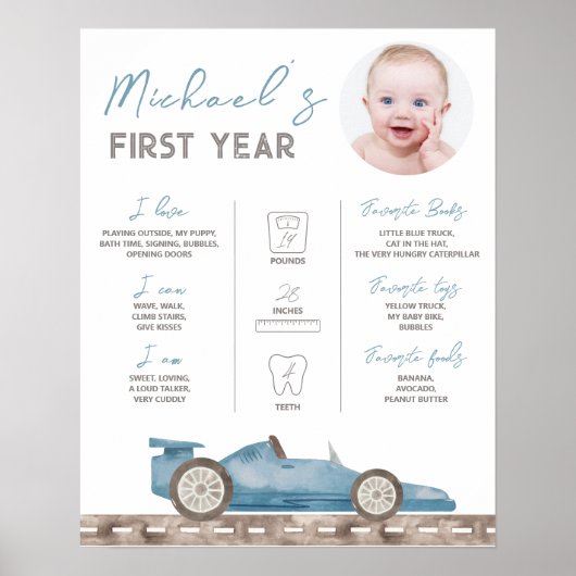 Retro Race Car Foto Milestone Zeichen Poster (Vorne)