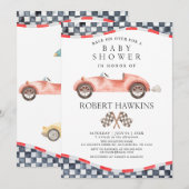 Retro Race Car Gender Neutral Baby Dusche Einladung (Vorne/Hinten)