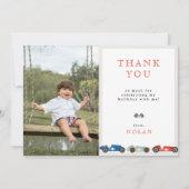 Retro Race Car Thema Geburtstag Foto Dankeskarte (Vorderseite)