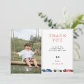 Retro Race Car Thema Geburtstag Foto Dankeskarte (Stehend Vorderseite)