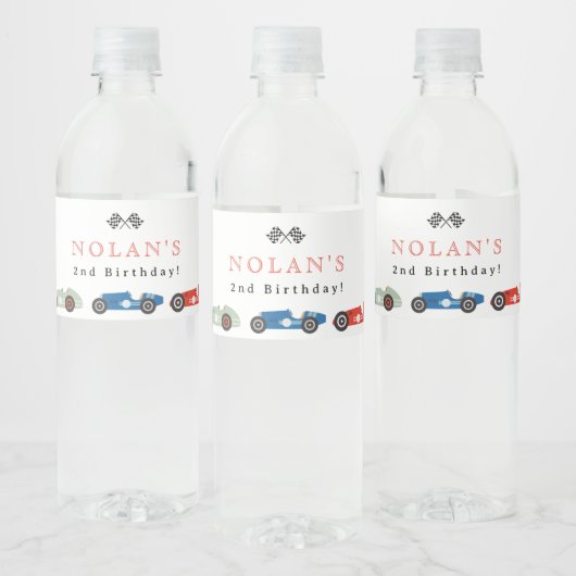 Retro Race Car Thema Geburtstag Wasserflaschenetikett (Flaschen)