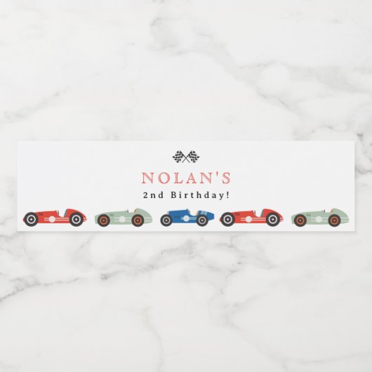 Retro Race Car Thema Geburtstag Wasserflaschenetikett (Einzelnes Label)