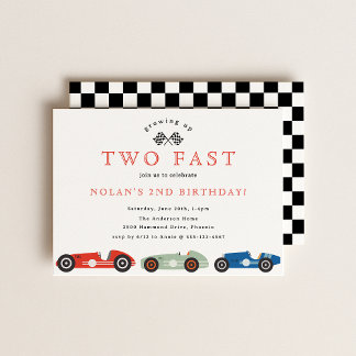 Retro Race Car zwei schnelle Themen Geburtstag Einladung