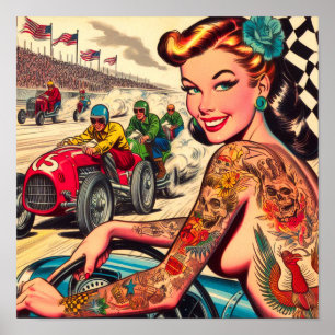 Retro-Racing-Button Poster