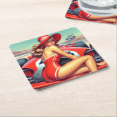 Retro-Racing-Button Rechteckiger Pappuntersetzer (angewinkelt)