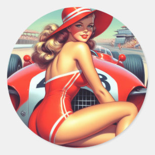 Retro-Racing-Button Runder Aufkleber