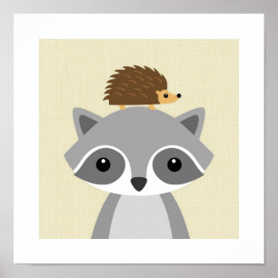 Retro Racoon Poster Print