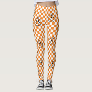 Retro Rad Schwarzer Kürbis Orange Kariert Hallowee Leggings