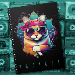 Retro Radical Cat mit Bandana und Sonnenbrille Notizblock