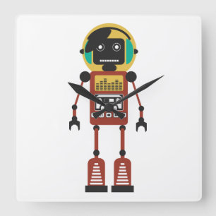 Retro Radio Robot Quadratische Wanduhr