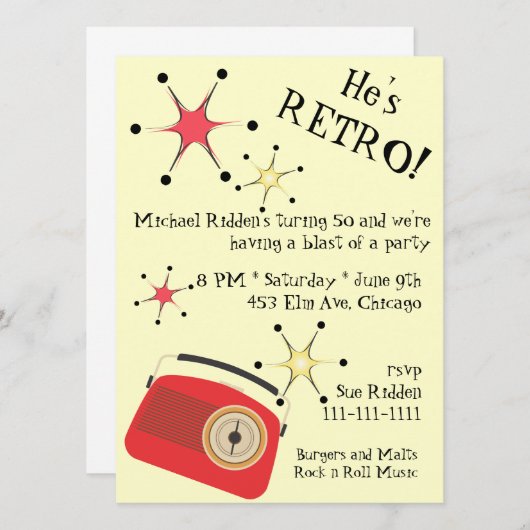Retro Radiogeburtstags-Einladung Einladung (Vorne/Hinten)