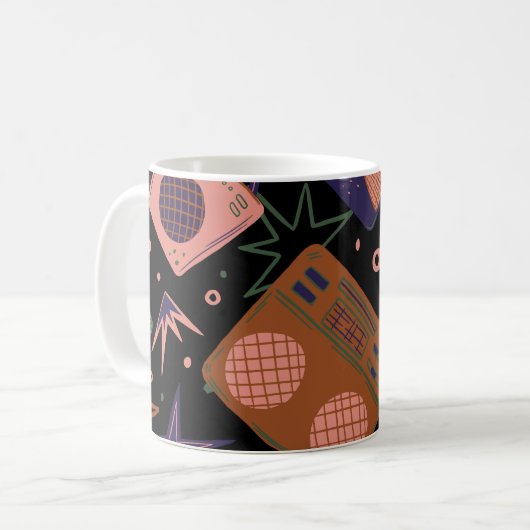 Retro-Radios, Bandrekorder-Muster. Kaffeetasse (Vorderseite Links)