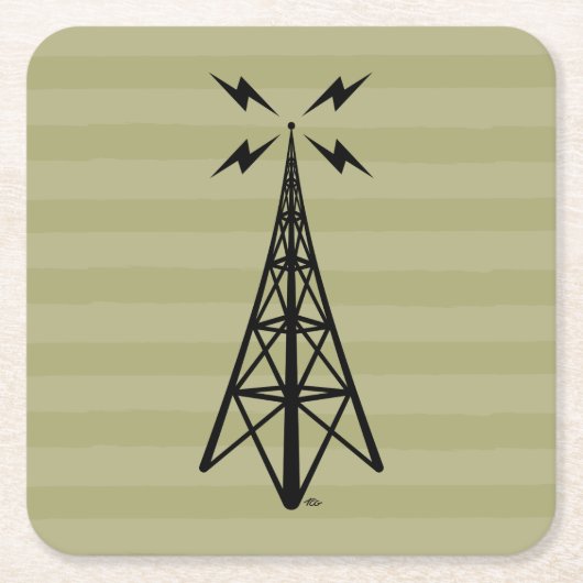 Retro Radioturm Rechteckiger Pappuntersetzer (Vorderseite)