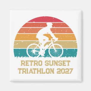 Retro-Radsport-Sonnenuntergang-Custom-Triathlon Magnet