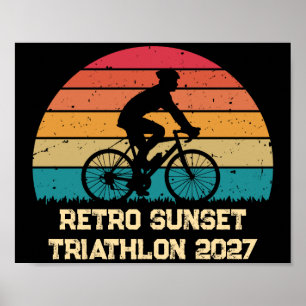Retro-Radsport-Sonnenuntergang-Custom-Triathlon Poster