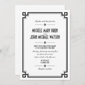 Retro Rahmen Hochzeitsempfang in White Art Deco Einladung (Vorne/Hinten)