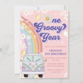 Retro Rainbow 1. Geburtstag Einladung (Vorderseite)