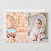 Retro Rainbow 1. Geburtstag Foto Einladung (Vorderseite)