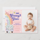 Retro Rainbow 1. Geburtstag Foto Einladung (Vorderseite)